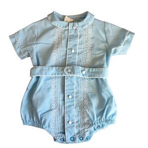 Toddle Tykes Blue Romper Pastel Blue with White Trim Dapper Outfit Newborn Vtg